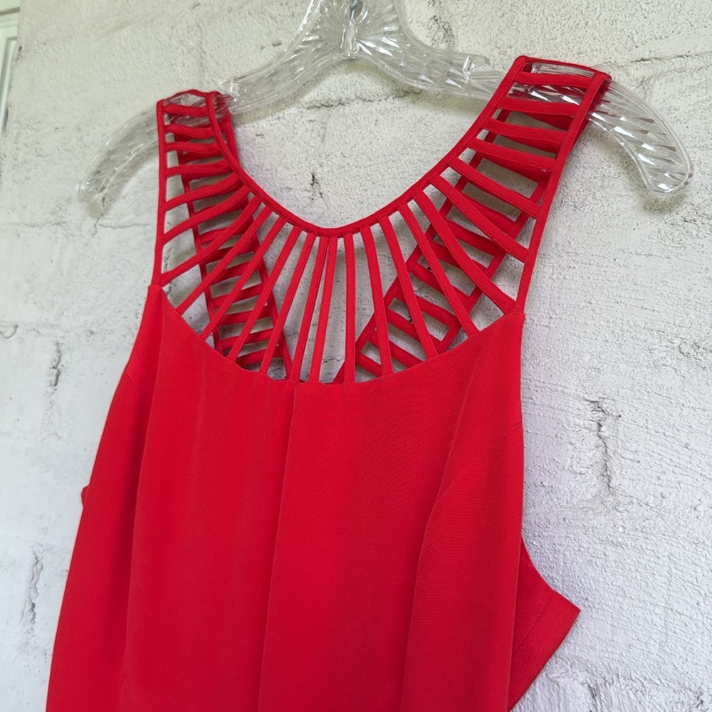 Parker Sarah Red Silk Caged Bodice Sleeveless Fit & Flare Dress Size Medium - Picture 6 of 15